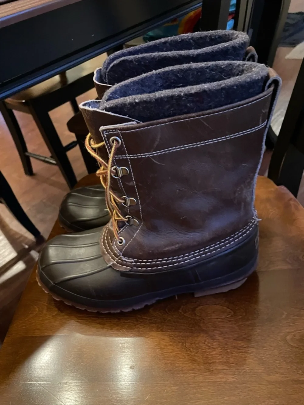 LL bean Maine Hunting Shoe Wool Lined Waterproof Duck Boots in Brown and Black 7